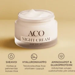 ACO Age Delay+ Night Cream täyteläinen ja ravitseva anti-age-yövoide 50 ml