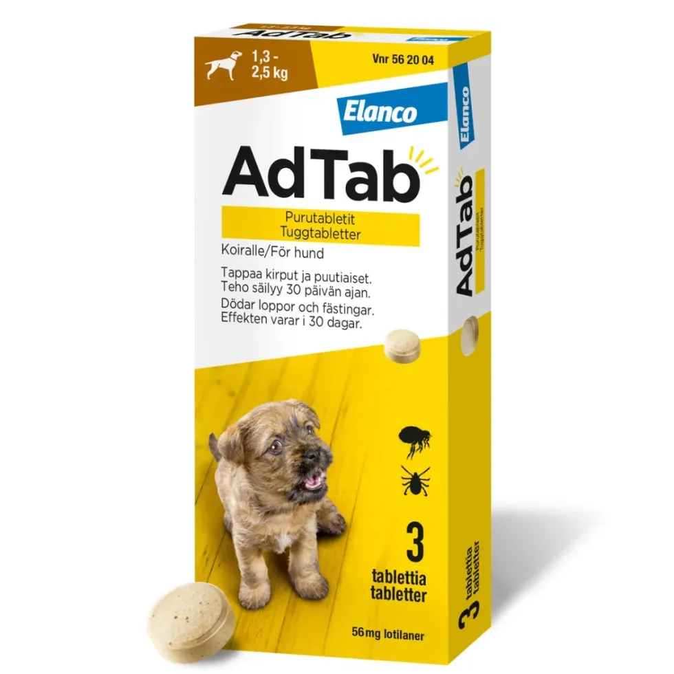 ADTAB 56 mg Vet purutabletti koirille 1,3-2,5 kg 3 kpl
