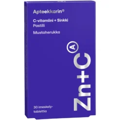 APTEEKKARIN C + Sinkki pastilli mustaherukka 30 kpl