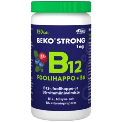 BEKO Strong B12 1 mg + Foolihappo + B6 mustikka-karpalo purutabletti 150 kpl