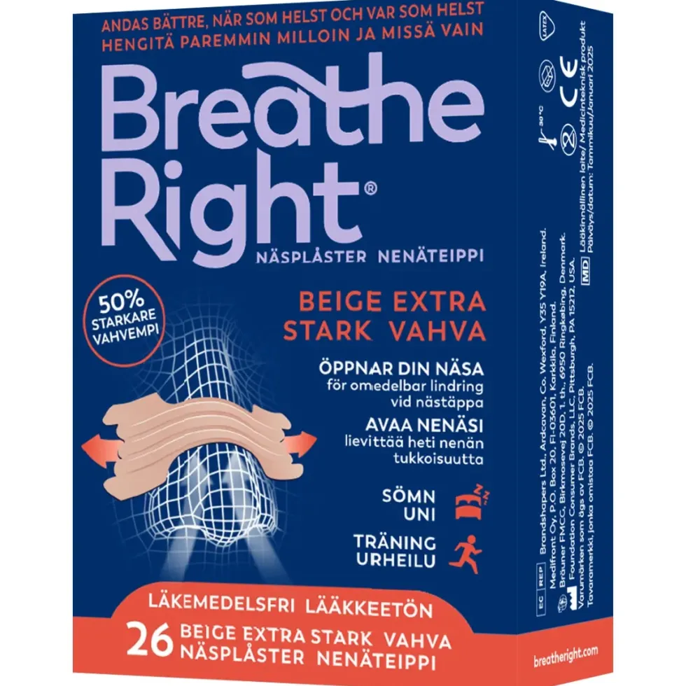 Breathe Right nenäteippi Beige Extra Vahva 26 kpl