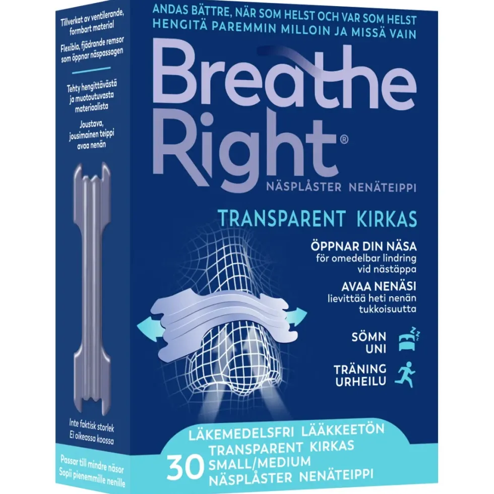 BREATHE RIGHT Nenäteippi kirkas S/M 30 kpl