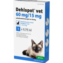 DEHISPOT VET paikallisvaleluliuos 60/15 mg keskikokoiselle kissalle >2,5-5 kg 0,7 ml