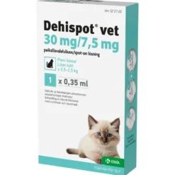 DEHISPOT VET paikallisvaleluliuos 30/7,5 mg pienelle kissalle 0,5-2,5 kg 0,35 ml