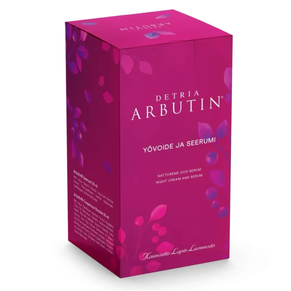 Detria Arbutin lahjapakkaus seerumi 30 ml + yövoide 50 ml