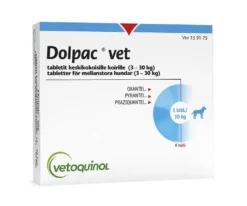 DOLPAC VET TABLETIT KESKIKOKOISILLE KOIRILLE 50 mg/144 mg/200,28 mg (3-30 kg)