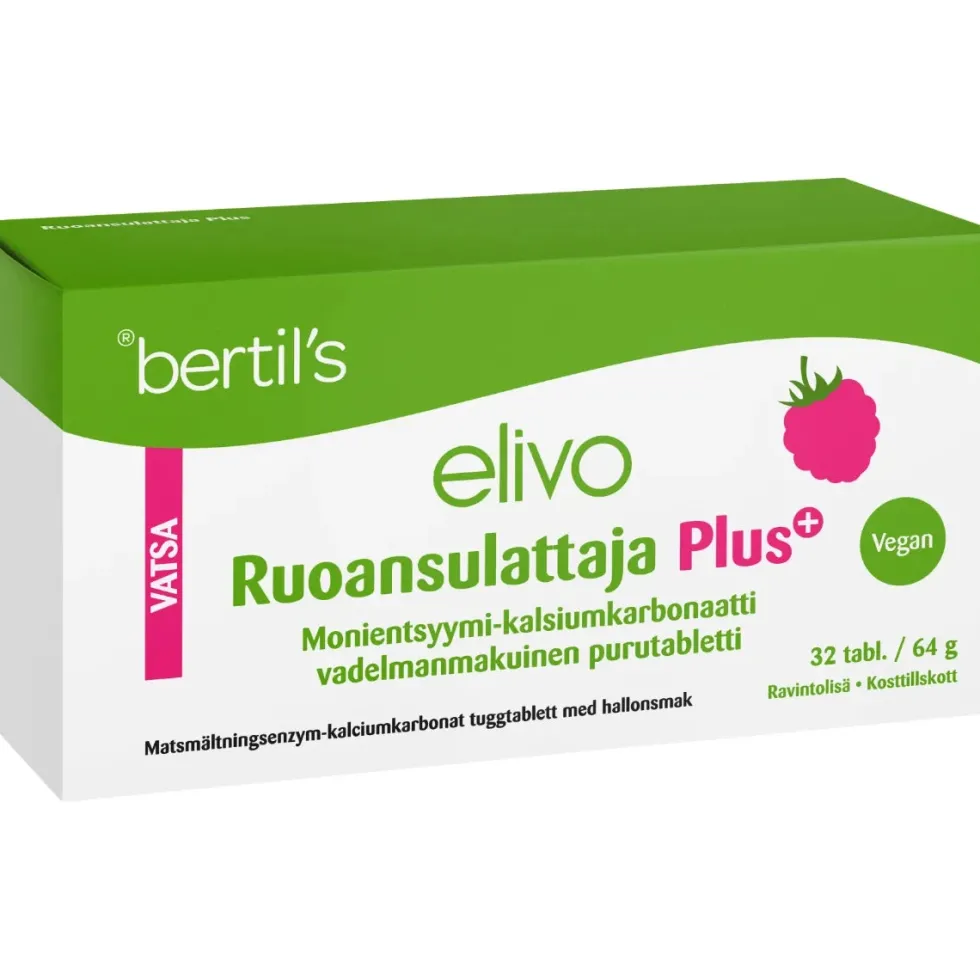 ELIVO Ruoansulattaja Plus vadelmanmakuinen purutabletti 32 kpl