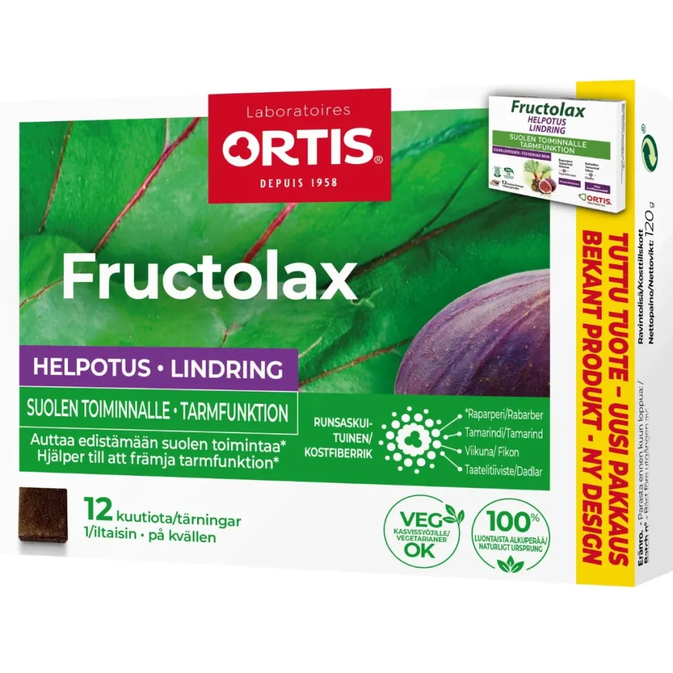 FRUCTOLAX Helpotus Kuutio hedelmä ja kuitu 12 kpl