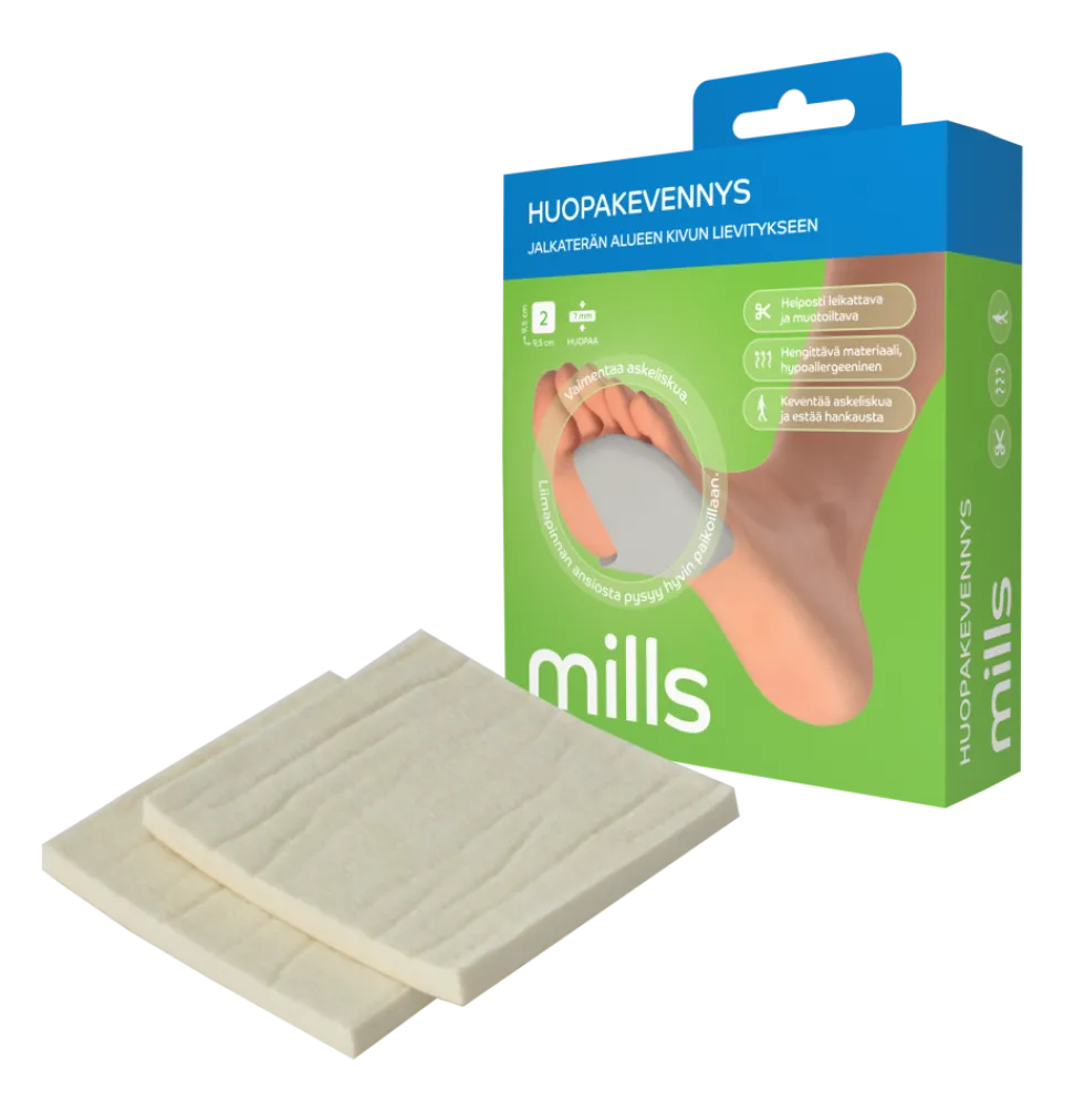 MILLS Huopakevennys jalkaterän kivun lievitykseen 9,5 x 9,5 cm