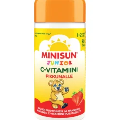 MINISUN Junior Pikkunalle C-vitamiini mansikka tabletti 80 kpl