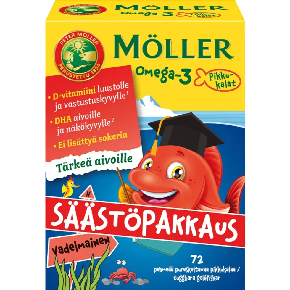 MÖLLER Omega-3 Pikkukalat säästöpakkaus vadelmainen 72 kpl