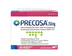 PRECOSA 250 mg jauhe oraalisuspensiota varten annospussi