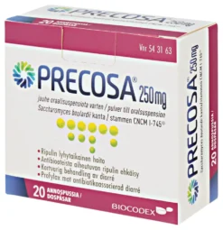 PRECOSA 250 mg jauhe oraalisuspensiota varten annospussi