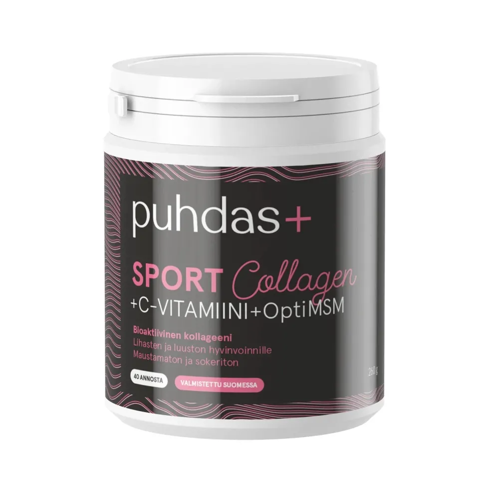 PUHDAS+ Sport Collagen & C-vitamiini & OptiMSM jauhe 270 g