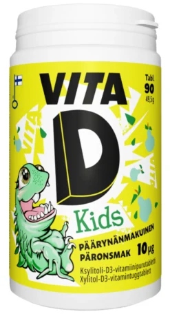 VITA D Kids 10 µg päärynänmakuinen ksylitoli-D3-vitamiinipurutabletti 90 kpl